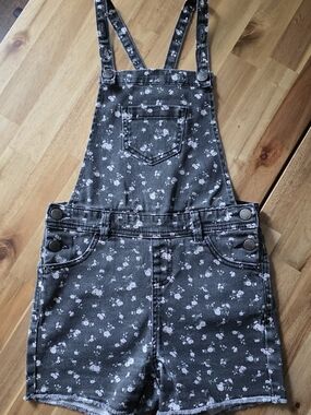 Floral Print Denim Short Overalls